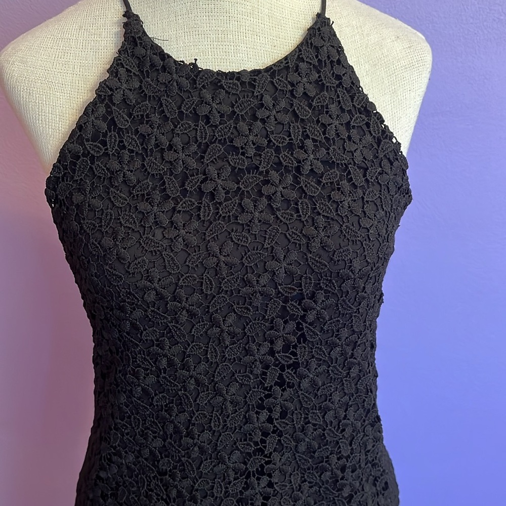 Zara Strappy Halter Backless Lace Overlay Little Black Dress Size Small